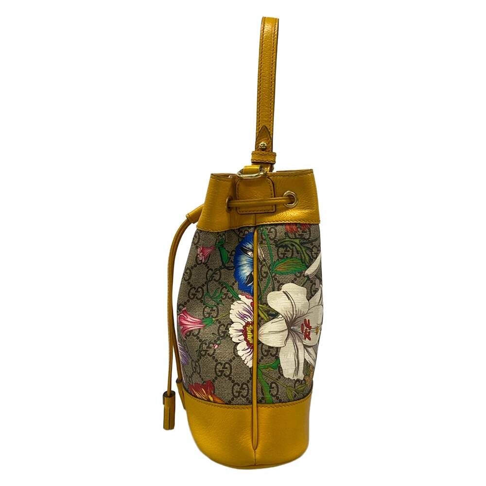 Gucci GG Supreme Ophidia Flora Small Bucket Handbag 550621 Yellow Dark Brown - Picture 4 of 15